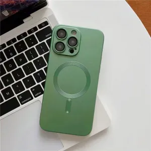 Coque de téléphone magnétique MagSafe verte avec protection d'objectif en verre CD.