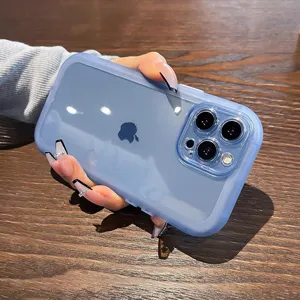 Soft silicone transparent phone case for iPhone, light blue protective back cover main view.