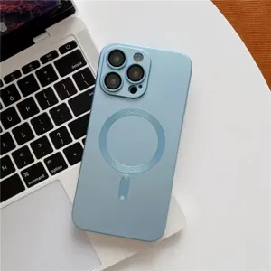 Coque de téléphone magnétique bleue pour iPhone 16 Pro Max 15 14 avec protection de lentille et métal.