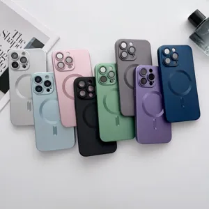 Coque de Téléphone Magnétique Pour 16 15 14 Pro Max Peinture Métallique Texture CD Protection en Verre Anti-Chute Silicone