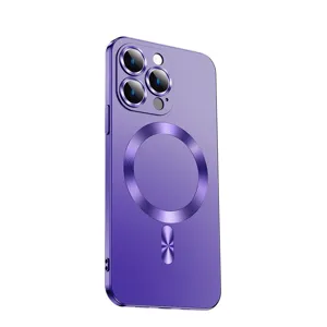Coque de téléphone magnétique en métal avec anneau MagSafe et protection pour iPhone.