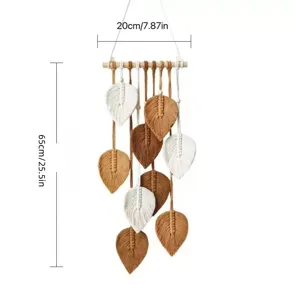 Handgemaakte Macrame Wandhanger Boheemse Blad Wandtapijt Katoen Wanddecoratie 20x65cm
