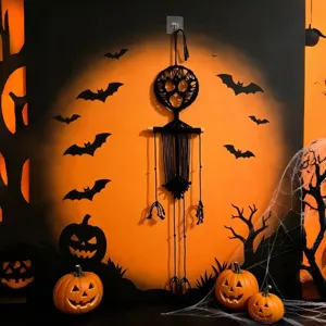 Halloween macrame wall hanging spooky ghost skull decor for holiday party home decoration.