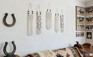 Equestrian horseshoe macrame wall hanging bohemian western decor detail view for horse lovers.