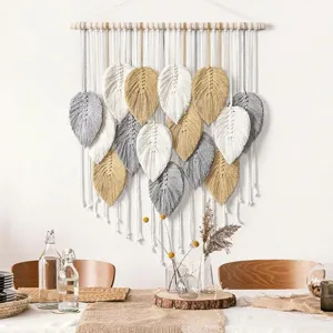 Bohemian macrame wall hanging handmade cotton leaf tapestry for living room bedroom home decor