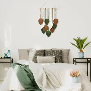 Bohemian handmade macrame wall hanging leaf tapestry for cozy bedroom decor and home wall art.