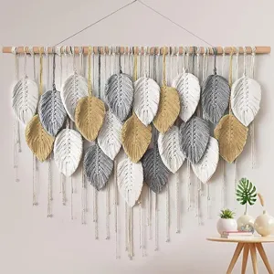 Bohemian handmade cotton cord leaf wall hanging decor large woven tapestry for living room