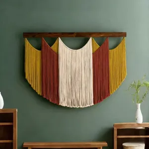Bohemian Woven Tapestry Handmade Wall Hanging With Wooden Dowel Multicolor Tassels Aesthetic Wall Decor For Living Room Bedroom Home