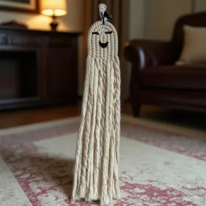 Handmade cotton rope ghost hanging ornament, perfect for Halloween party and home decor.