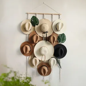 Organizzatore di cappelli in macramè boho appendiabiti da parete, espositore cappello.