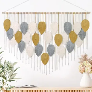 Bohemian handmade macrame leaf wall hanging tapestry for living room bedroom apartment decor