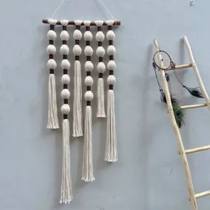 Handgemaakte katoenen bal kwast wandtapijt boho bohemien slaapkamer muur decoratie detail