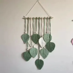 Handmade macrame leaf wall hanging bohemian woven cotton tapestry for bedroom wall decor