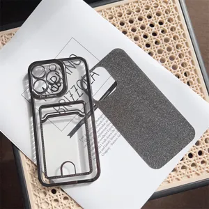 Electroplated clear iPhone case with card slot and glitter paper insert, flexible TPU.