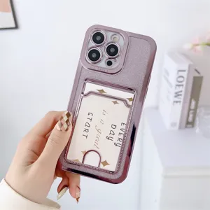 Electroplated glitter card slot phone case for iPhone, stylish soft cover with pocket.