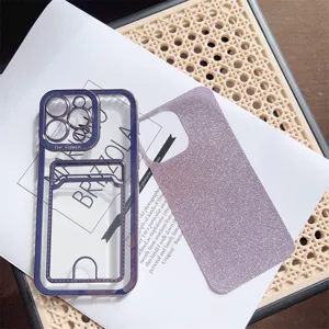 Electroplated card slot soft phone case for iPhone featuring sparkling glitter paper detail.