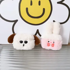 Cute plush cartoon dog and bow rabbit AirPods case cover, soft fuzzy protective accessories.
