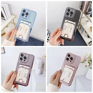 Electroplated glitter phone case with card holder for iPhone, soft TPU luxury back cover.