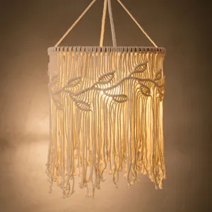 Handgemachte Baumwollseil Makramee Lampenschirm Böhmisch Boho Kronleuchter Licht Abdeckung Gewebte Franse Pendelleuchte Heimdekor