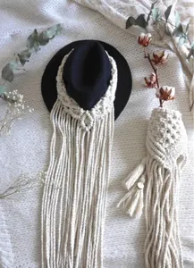 Handgemachte Makramee Hutband Fransen Boho Strohhut Dekoration für Braut Haarschmuck Accessoires