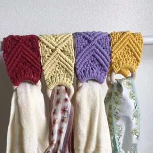 Handmade macrame towel scarf holder, Nordic woven wall hanging ring for home decor
