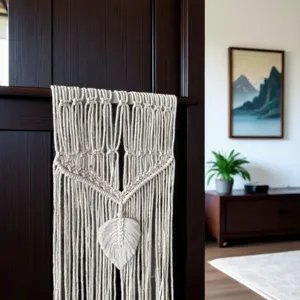 Camino de mesa tejido bohemio hecho a mano de algodón con detalles decorativos.