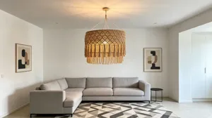 Handmade cotton rope woven chandelier bohemian lampshade nordic living room home decor style.