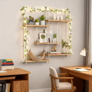 Étagère suspendue en bois étagère murale à plusieurs niveaux pour la décoration de chambre
