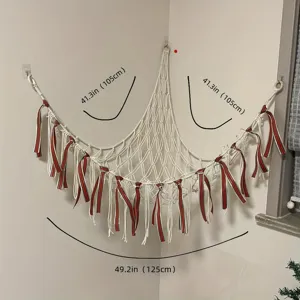 Handmade macrame toy hammock corner net for kids room bedroom wall hanging storage organizer