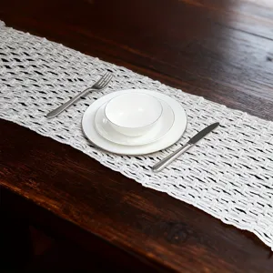 Camino de mesa tejido bohemio de cuerda de algodón ecológico para decoración de bodas
