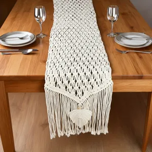 Camino de mesa de macramé bohemio cuerda de algodón hecha a mano decoración de la mesa