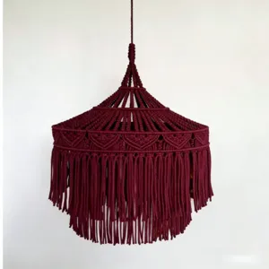 Handmade bohemian macrame lampshade for home decor hanging pendant light fixture chandelier.