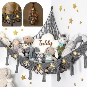 Handmade Macrame Toy Hammock Corner Stuffed Animal Storage Net Boho Kids Room Decor