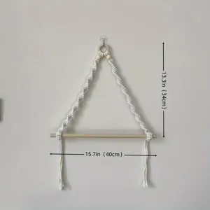 Porte-serviettes mural en macramé tissé à la main style nordique avec bâton en bois