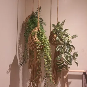 Handmade woven teardrop hanging plant basket bohemian style home garden decor natural jute