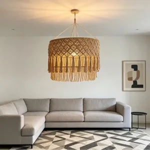 Handmade bohemian macrame pendant light cotton rope chandelier for living room decor