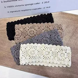 Handmade crochet floral knit headband retro slouchy turban hair accessory for women.
