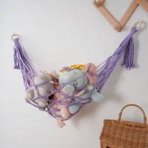 Boheemse Katoenen Geweven Speelgoed Opberg Hangmat Makramee Knuffeldier Net Houder Kinderkamer Muur Hangende Organizer