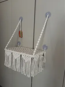 Bohemian handmade woven cat hammock with glass suction cups and tassels for hanging pet bed