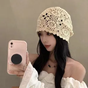 Handmade Knitted Crochet Hairband Hollow Out Casual Beanie Hat Slouchy Headwear Bohemian Style For Women