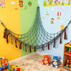 Macrame Toy Hammock Corner Toy Storage Net Handmade Hanging Wall Organizer for Kids Room