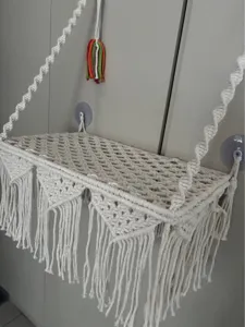 Boho macrame hanging shelf cotton rope wall plant holder woven cat hammock home decor