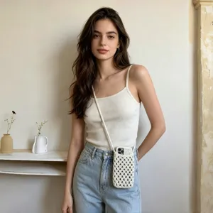 Sac bandoulière pour téléphone en crochet pour femme, mini pochette rétro d'été élégante.
