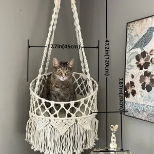 Amaca per gatti in macramè fatta a mano letto sospeso per animali stile boho con morbido cuscino