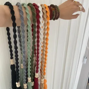 Handmade woven cotton curtain tieback bohemian style curtain rope with wooden beads multi color