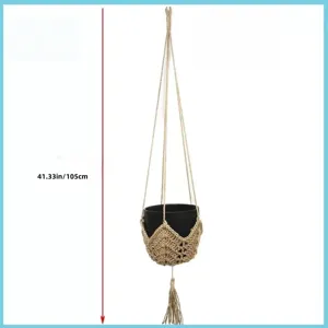 Macramé plantenhanger met pot boho jute touw hangende plantenbak met kwast 105cm