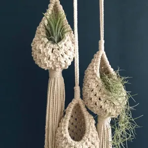 Cesto Sospeso in Corda di Cotone Intrecciato a Mano per Piante Aeree Macramè Portavaso Con Nappe Decorazione Interna Esterna
