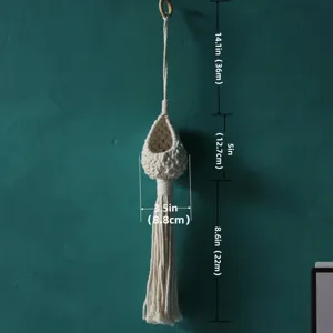 Appendino per piante in macramè di corda di cotone fatto a mano per piante aeree, cestino sospeso.