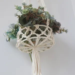 Handgemaakte katoenen touw plantenhanger macramé bloempot mand houder voor binnen huisdecoratie