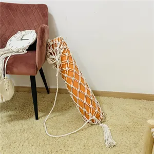 Borsa porta tappetino yoga in macramè fatto a mano con frange rete di stoccaggio portatile.